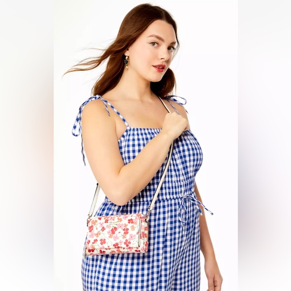 New Kate Spade Staci Sunny Floral Dual Zip Around Crossbody Pink Multi - Picture 2 of 5